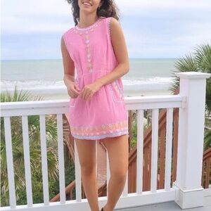 Pink Sleeveless Dress with Floral Accents